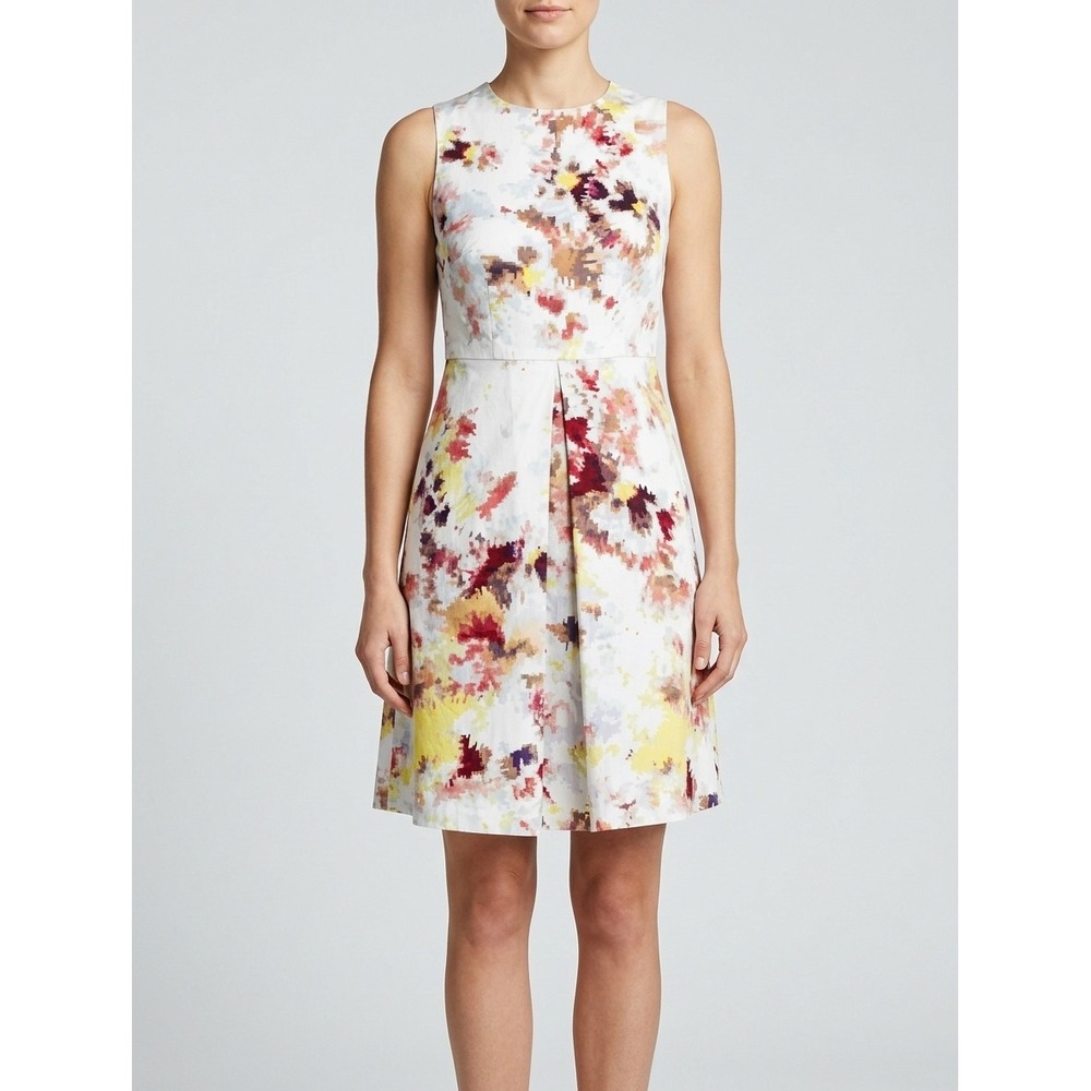 Hunter Bell Kukka Tea Mini Dress Multi Floral Pleated Stretch Women Size 0